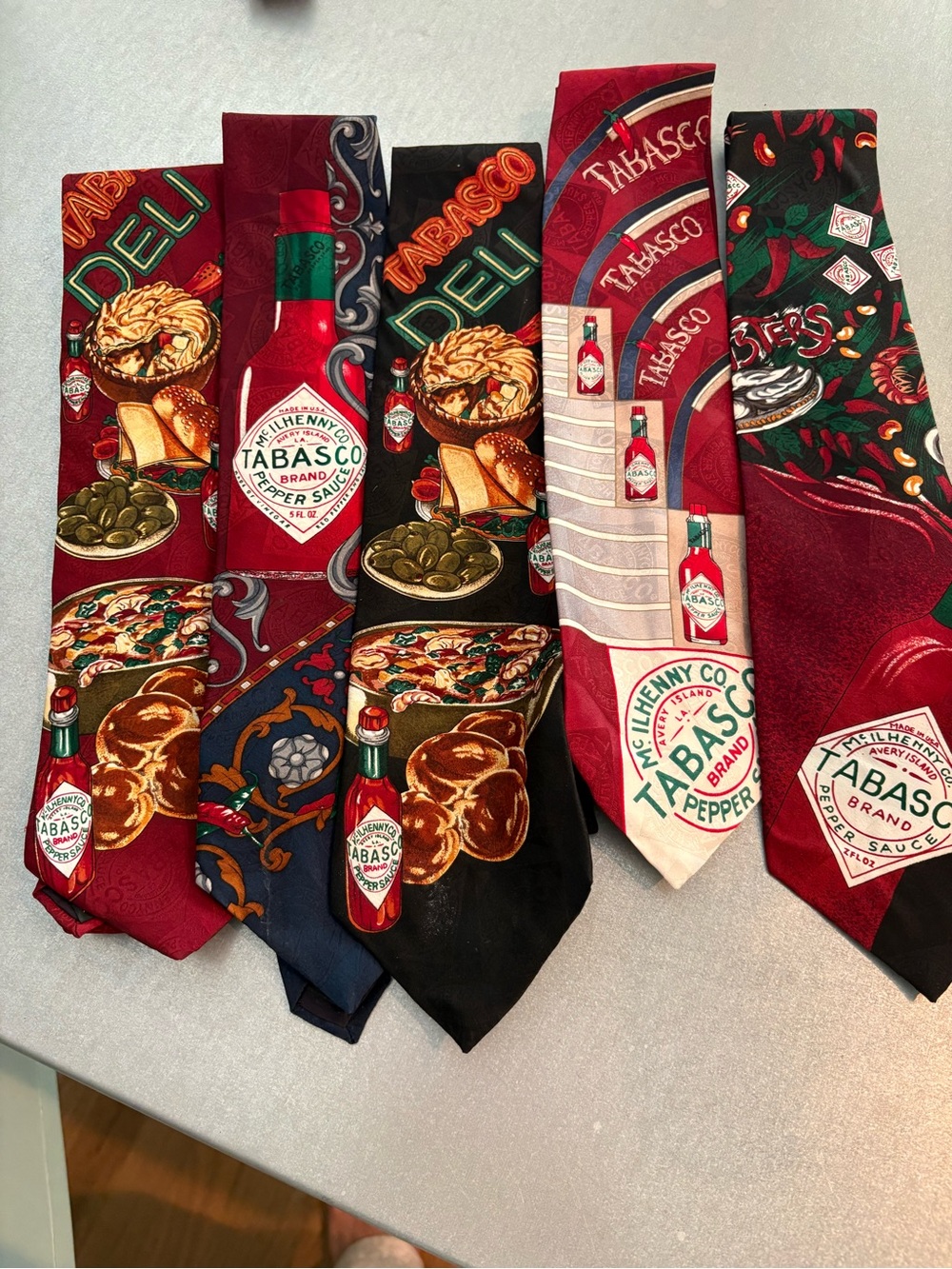 Tabasco Branded Novelty Ties in Red, Black and Green